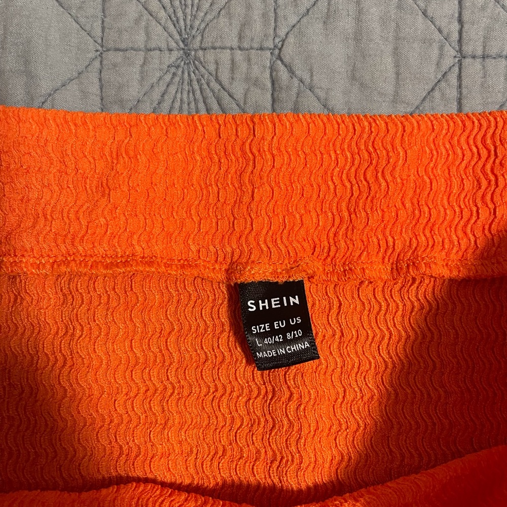 SHEIN Bright Orange Mini Skirt with Crossover Fringe Sz L - Picture 5 of 5